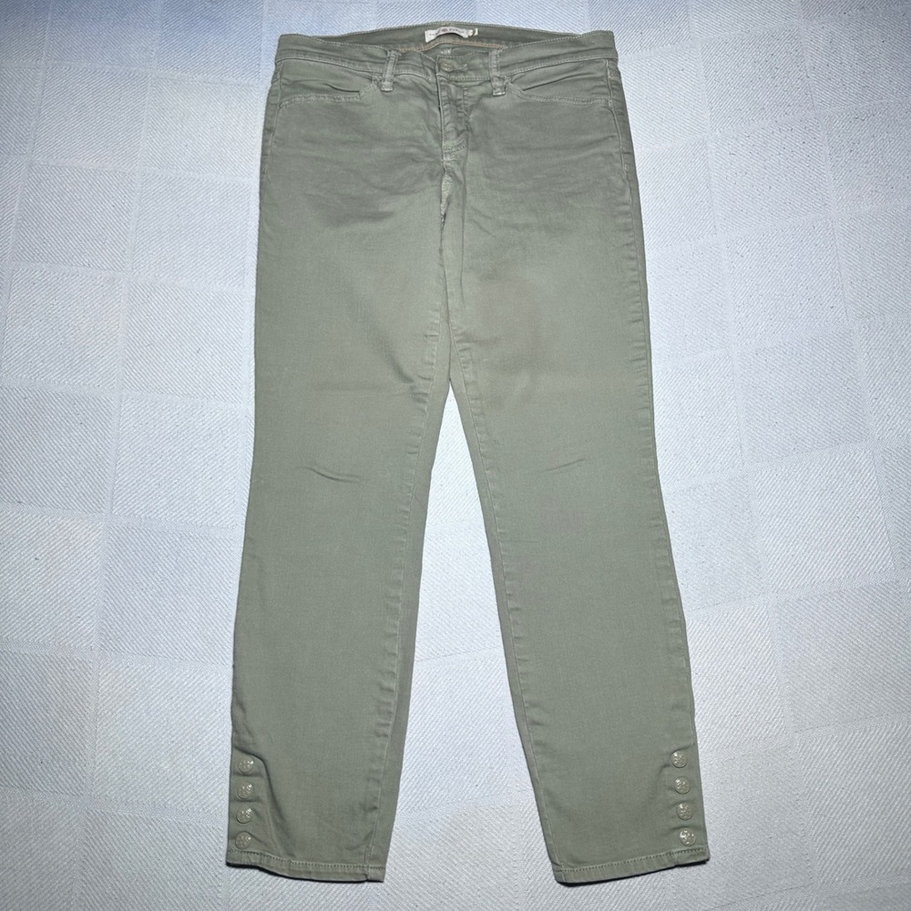 Tory Burch Emmy Ankle Pants Womens 29 Slim Straight Button Hem Olive Green
